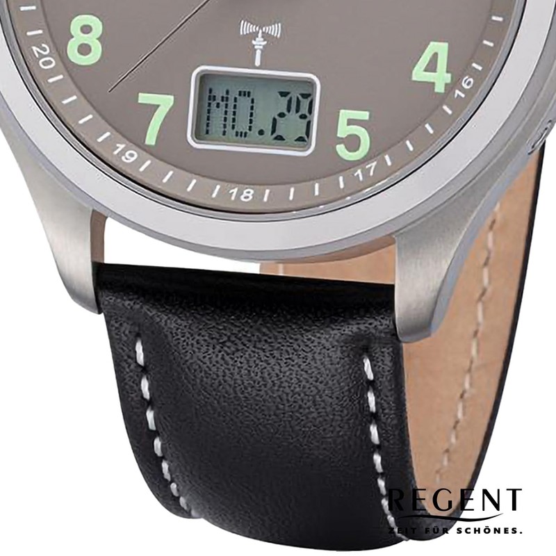 REGENT Men's Radio Controlled Watch Titanium Analogue Digital with Leather