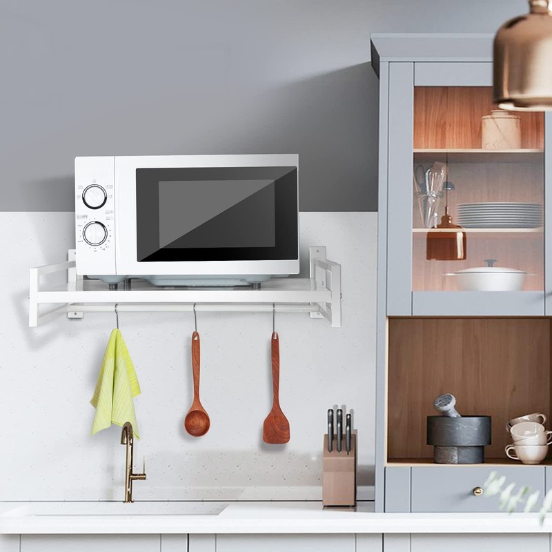 ABCOOL Wall Mount Microwave Oven Shelf Rack, White Carbon Steel