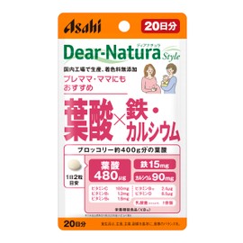 Dear Natura Style Folic Acid x Iron and Calcium, 40 Tablets (20 Day Supplement), Asahi Supplement, Dear-Natura, Produced in Japan Factories, 2 Tablets per Day, Pouch