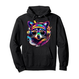 Rave Festival Essential Psychedelic Raccoon EDM Dancing Pullover Hoodie