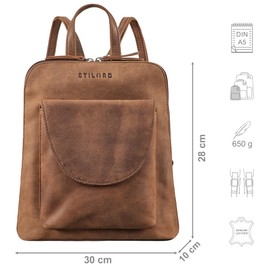 STILORD 'Bernice' Elegant Womens Leather Backpack Vintage Rucksack Daypack Women Going Out City Shopping Small Travel Backpack Genuine Leather, Colour:oak - brown