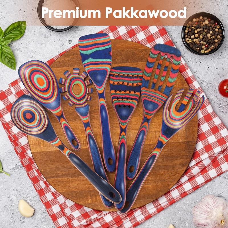comfoyar Pakkawood Wooden Spoons for Cooking, 7 Pieces Kitchen Cooking