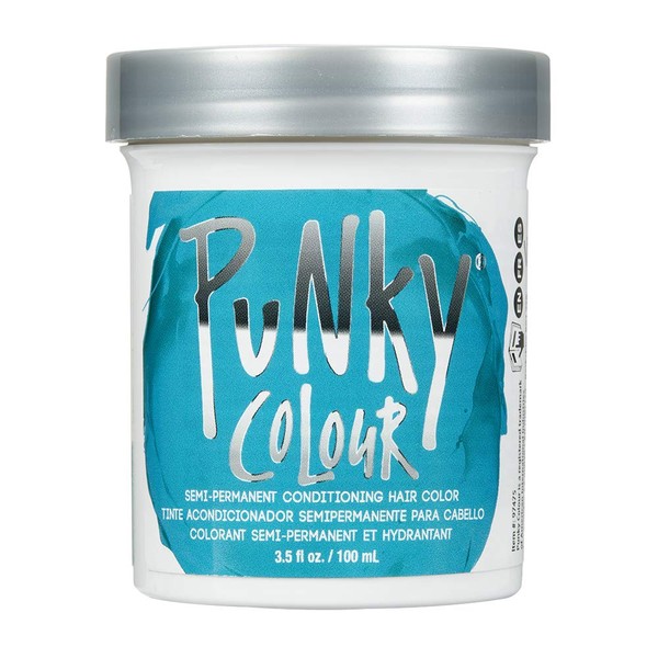 Punky Turquoise Semi Permanent Conditioning Hair Color, Non-Damaging Hair Dye, Vegan, PPD and Paraben Free, Transforms to Vibrant Hair Color, Easy To Use and Apply Hair Tint, lasts up to 25 washes, 3.5oz