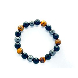 GEMSCITE - Triple Protection Bracelet - Protection - Bring Luck And Prosperity - Hematite - Black Obsidian - Tiger Eye - Stone Bracelets