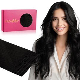 WENNALIFE Invisi Edge Tape in Hair Extensions Human Hair, 20 Inch 50g 20pcs Jet Black Invisible Luxury Remy Hair Extensions Natural Seamless Injected Tape Ins Straight Extensiones De Cabello Humano