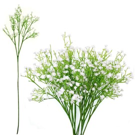 JZK 9 tallos 27 ramas de aliento blanco para bebé, flores artificiales falsas de Gysophila, decoración de boda, centro de mesa