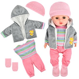 Doll Clothes, Clothing Outfits for Baby Dolls, Baby Doll Clothes, Doll Clothes Set, Doll Accessories for 43-48 cm Dolls, Romper, Hat, Socks, Coat