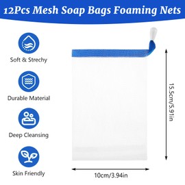 Prasacco 12 Stück Seifensäckchen, Seifensäckchen mit Farbigem Kordelzug Feste Seife Seifennetz Peeling Seife MeshTasche Schaumnetze für Baden Gesichtsreinigung Werkzeug, Zufällige Farbauswahl