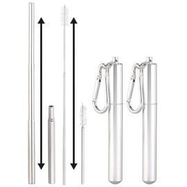 Rosenstein & Söhne Straws: Set of 2 Telescopic Stainless Steel Straws with Brush, Keychain Box (Extendable Straw, Metal Straws, Outdoor Travel)