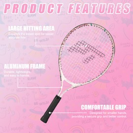 PickleTech Kids Tennis Racket - Toddler Tennis Racket, 17-25 inch Youth Tennis Racquet for Ages 2-12, Unicorn Designs for Boys & Girls, Perfect for Beginners