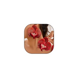 Dainty Bohemian White Flower Earrings Big Butterfly Orchid Stud Earrings Trendy Phalaenopsis Floral Drop Earrings Jewelry Presents for Women Wife (Red)