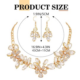 ACEDRE Rhinestone Bridal Jewelry Set Gold Wedding Necklace and Earrings Sets Sparkly Flower Prom Costume Brides Accessories for Women