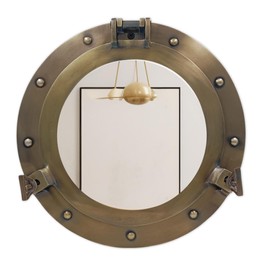 THDC 12 Inch Nautical Wall Decor Porthole Mirror - Aluminum Vintage Mirror for Nautical Bathroom Decor - Vintage Wall Mirrors (Antique Brass)