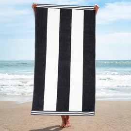 Superior Cotton Nautical Stripe Beach Towels, Colorful Towels for Adult, Kid, Pool, Swimming, Sand, Travel, Large Oversized, Absorbent, Fast Drying, Bath Basics, Cabana Collection, 1 Piece, Charcoal