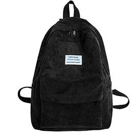 Van Caro Corduroy School Backpacks Lightweight Casual University School Bookbag Travel Daypack for Women Men,Black(no Pendant)