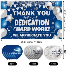 We Appreciate You Decorations Blue Silver Thank You Banner with 18pcs Balloons Thank You Backdrop for Teacher Employee Staff Doctors Nurse Poaster Volunteer Appreciation Week Party Decor