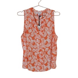 41 Hawthorn New 41 HAWTHORN XL Coral White Leaf Print Breyson Pleat Split Neck Blouse Women