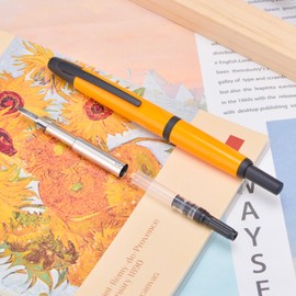 Jinhao 10 Series Press Fountain Pen Orange Retractable Fine Nib with Ink Converter and Metal Pen Box Set (Black Clip Version)