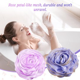LAYUKI Bath Loofah Sponge,Bath Shower Loofah Sponge,Body Wash Sponge,Exfoliating Bath Sponge,Body Scrubber (Set of 2 Pieces,Purple and Grey)