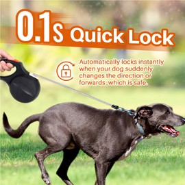 PUPIHOM 16 FT Retractable Dog Leash for Large Dogs, Heavy Duty & Reflective, Durable Long Leash for Medium to Large Dogs up to 110lbs, Comfortable Handle for Easy Control (Black)