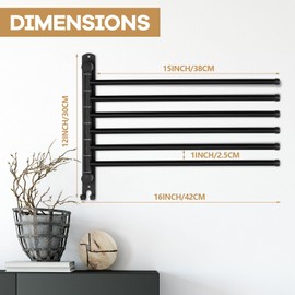 Teenyyou Swivel Towel Rack 16.5 Inches 304 Stainless Steel 6 Arms Bathroom Towel Rack Hanger Space Saving Pool Holder Wall Mounted Swivel Bar with Hook, Matte Black