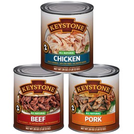 KEYSTONE Meats All Natural Canned Beef, Chicken & Pork Pack of 3, 28 Oz Long Term Emergency Survival Food Canned Meat | Fully Cooked Ready to Eat