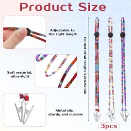 Folk Style Napkin Clip Bib Holder 3Pcs Dental with Adjustable Cords & Alligator Clips Soft Lightweight Dining Portable Colorful Dentist Bib Holder Clips Race Neck Chain for Runners Elderly Youth Adult