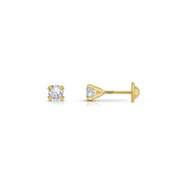 Amberta Allure Women 9 Ct Yellow Gold Cubic Zirconia Stud Earrings: 3 mm