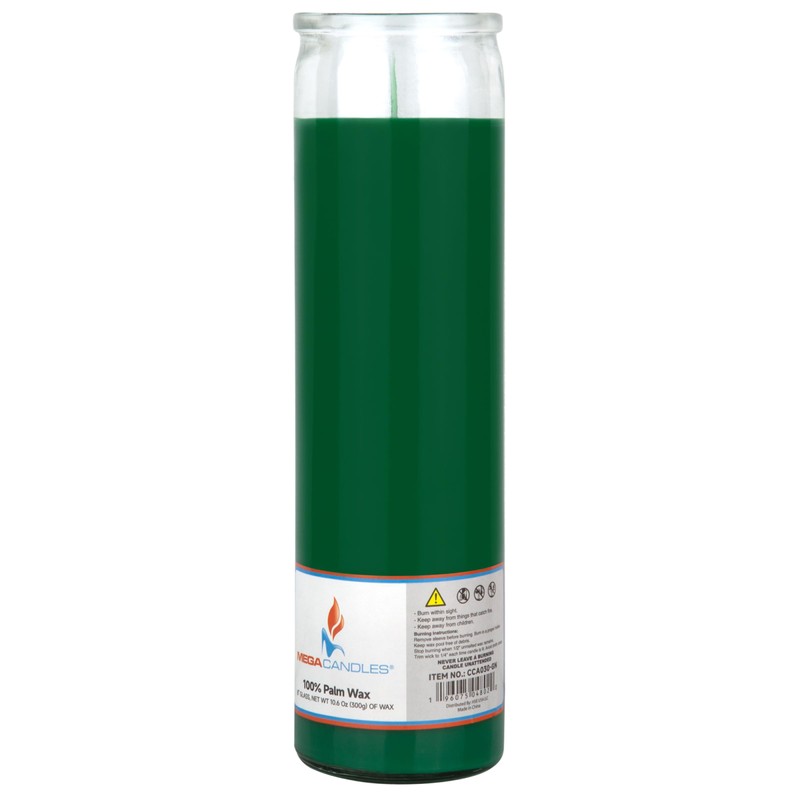 Mega Candles 1 pc Unscented Green Glass Container Devotional Prayer