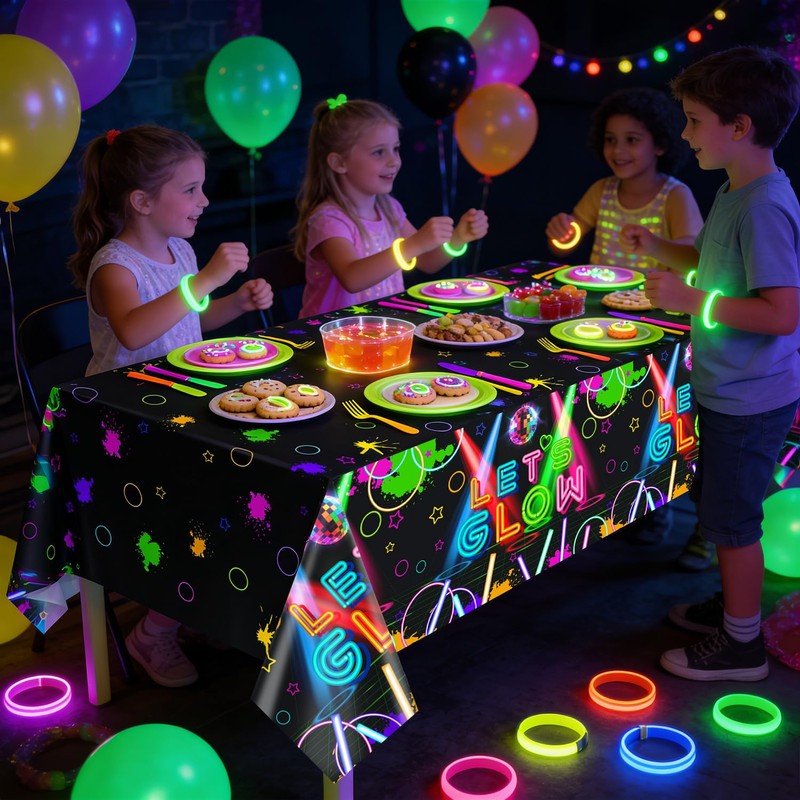 APUXXJUPA 4 Pack Glow in the Dark Tablecloths, Neon Table