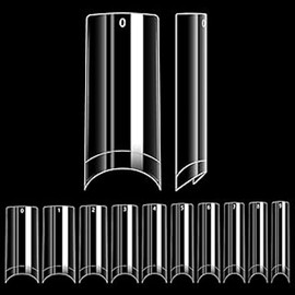 Adonafy Clear Acrylic Nail Tips: 240 Pcs Nail Tips for Acrylic Extensions for Women Girls - No C Curve Square Nail Tips for Salon Home Manicure - 10 Sizes