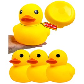 4 Pcs Big Rubber Yellow Duck,Kalafona 7 Inch Giant Large Waterproof No 'Bebe' Noise No Hole No Squeak Rubber Funny Duck Bath Pool Toy Without Hole for Kids Birthday Party Favor Home Decor