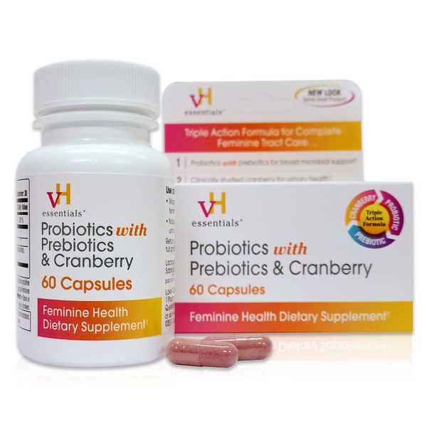 vH essentials Probiotics with Prebiotics and Cranberry Feminine Health Supplement, 60 Count
