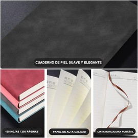 ABIGALE Cuaderno A5 de 200 Páginas con Cubierta de Cuero Sintético, Libreta de Notas Ejecutiva con Pluma Metálica para Oficina, Escuela, Regalo de Papelería Profesional (Set de 3 Cuadernos A5 con Pluma Metálica)