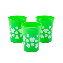 Fun Express St. Patrick’s Day Shamrock & Clover Reusable Plastic Cups 10 oz - 12 Ct
