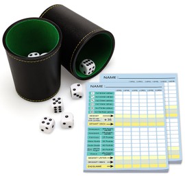 Dice Game Set Dice Cup with 5 Dice Game Block DIN A6 Leather and Flexible Dice Cup XXL Dice Game Winning Cards Game Blocks for Dice Games for Children Adults Family Game