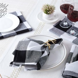 Encasa XO Cotton Napkins Set of 12 | Buffalo Black Checks | Size 43 x 43 cm | Table Napkins | Machine Washable & Reusable