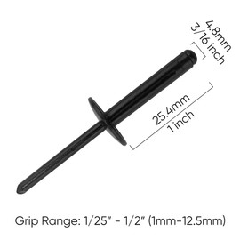 ALLCLEAN 3/16" x 1" Tri-Fold Large Head Rivets Assortment - 80Pcs,Black Tri-fold Exploding Pop Rivets Solid Aluminum Tri Grip Rivets Bulb Style Rivets for Kayak Marine Boat