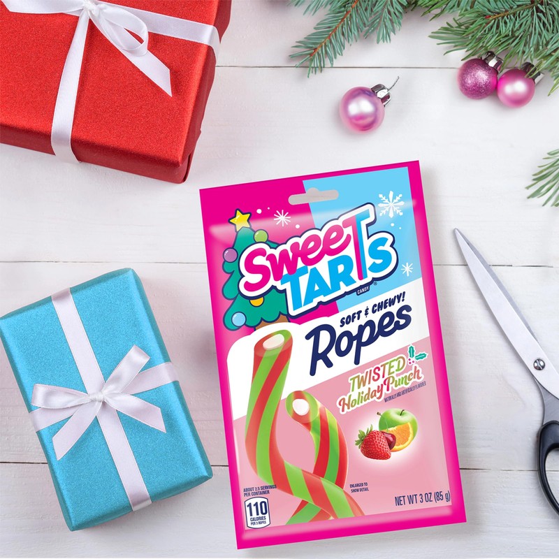 Sweetarts Ropes Twisted Holiday Punch, Christmas Candy, Stocking Stuffers, 3oz,