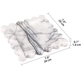 HESHIBI Square Marble Decorative Tray with Scalloped Edge,Luxury Natural Stone Bathroom Vanity Tray, Dresser Top Perfume Coffee Home Kitchen Toilet Sink Tray, Key Trinket Ring Tray (Lilac, 8 * 8)