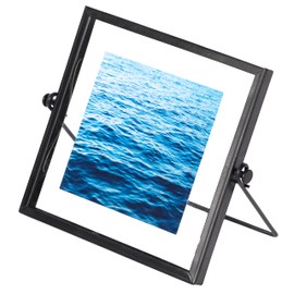 Modern Metal Floating Tabletop Square Photo Picture Frame with Glass Cover and Easel Stand, Black 4 x 4