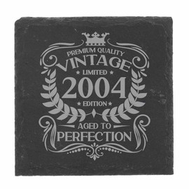 21st Birthday Gift for Men Vintage 2004 Aged to Perfection Engraved Slate Coaster Present for 21 Year Old Etched Natural Slate Placemat (Square Slate)
