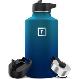 IRON °FLASK Camping & Hiking Hydration Flask with Straw, Wide Mouth Insulated Stainless Steel Sports Water Bottle - 64 oz Dark Night