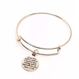 JKCE Designs Mustard Seed Verse Rose Gold Charm Bracelet, Mustard Seed Gift, Christian