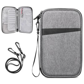 FINPAC Passport Holder Wallet for Family, RFID-Blocking Travel Document Organizer Bag  with Compact Design - Family Travel Essentials - Color: Gray