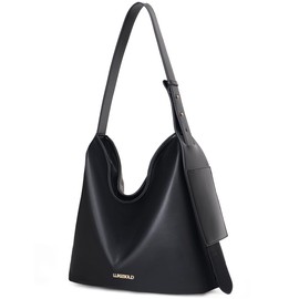 LuxeBold Hobo Bag for Women Vegan Leather Zippered Shoulder Handbags Slouchy Top Handle Tote Bag with Phone Pouch Casual Purses LXB-004-BK
