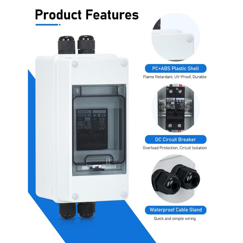DIHOOL 30 Amp DC Circuit Breaker Box, 1000V Solar Panel