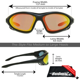 Bikershades Motorcycle Safety Sunglass Goggles Mirror Orange Lens Interchangeable Adjustable strap & Removable Foam Cushion
