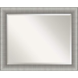 Amanti Art Framed Vanity Mirror | Bathroom Mirrors for Wall | Elegant Brushed Pewter Mirror | Wall Mounted Mirror | Medium Mirror | 26.75 x 32.75 in.