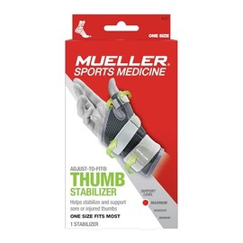 MUELLER Estabilizador de pulgar ajustable para ajustar, unisex, negro, talla única, ideal para tenosinovitis de Quervains, soporte para pulgar para dolor y apoyo de artritis, se puede llevar en ambas